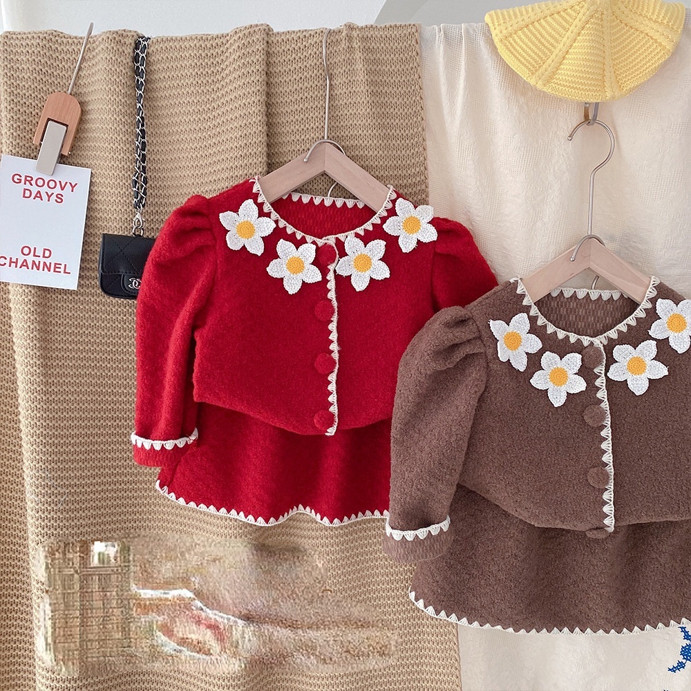 0-3 Years Old Baby Girl Autumn And Winter Top + Skirt Two Piece Set