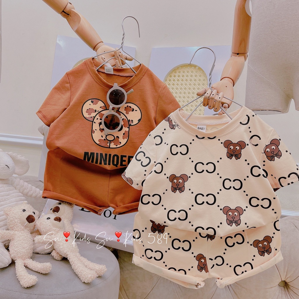 Bộ hè cho bé, bộ cotton cộc tay chuột Miniqee ngộ nghĩnh cho bé trai bé gái