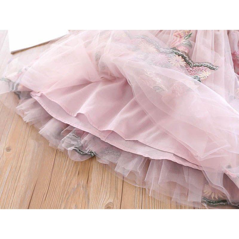 Đầm Tay Dài Thêu Hoa Thời Trang Mùa Thu Cho Bé Gái