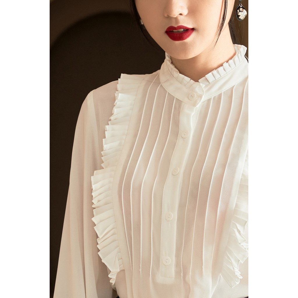 [Mã WABRM50 giảm 15% đơn 99k] Áo sơmi dai tay viền bèo xếp ly 20Again ASA0808 | BigBuy360 - bigbuy360.vn