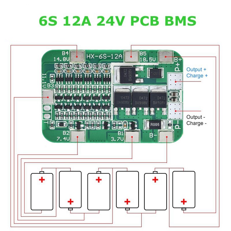 Mạch 6S 24V 12A, sạc và bảo vệ pin Li-ion 3.7V, 6 cell nối tiếp