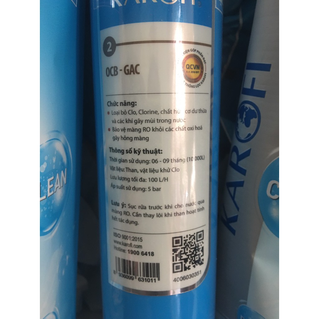 Lõi Lọc Nước Karofi Số 2 OCB-GAC - (Dùng Cho Máy Lọc Karofi Model: N-E118, N-E119/A, N-E119U, N-E239...)