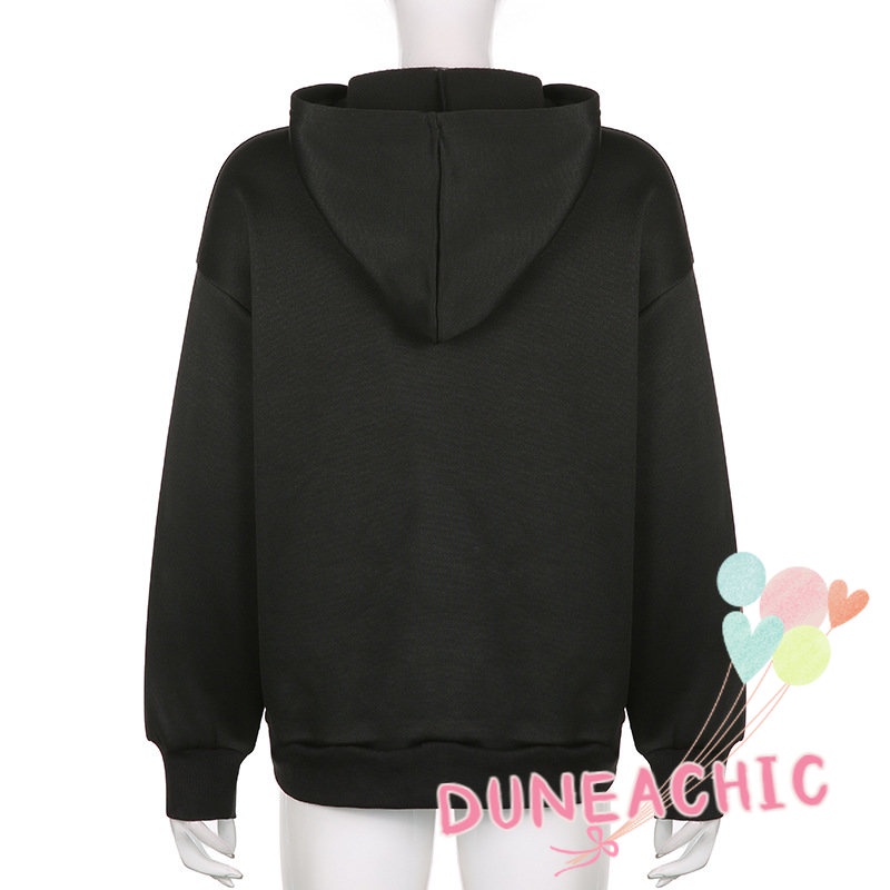 DUNEA Áo Hoodie Tay Dài Dáng Rộng Có Khóa Kéo In Họa Tiết Nghệ Thuật Phong Cách Đường Phố Cho Nữ