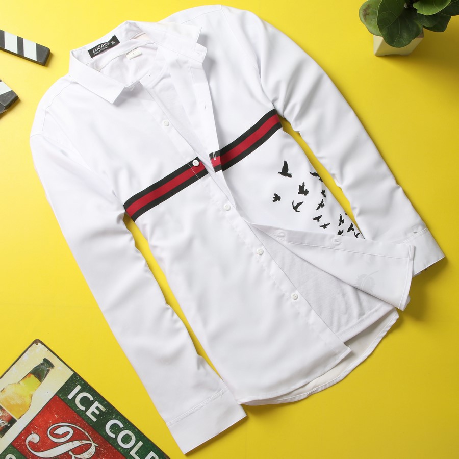 Áo sơ mi trắng in hình chim co giãn DD404 shopdichdich