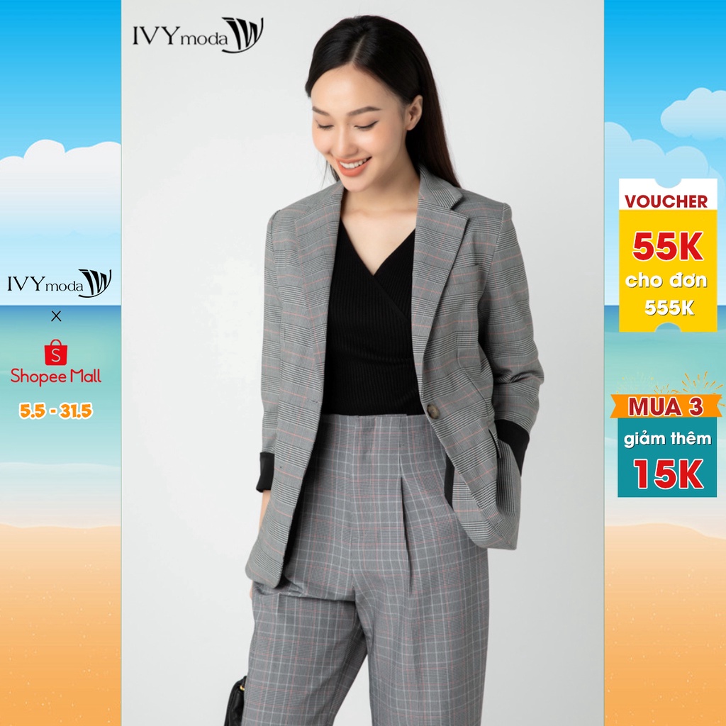 Áo blazer nữ kẻ tay lỡ IVY moda MS 67B9091