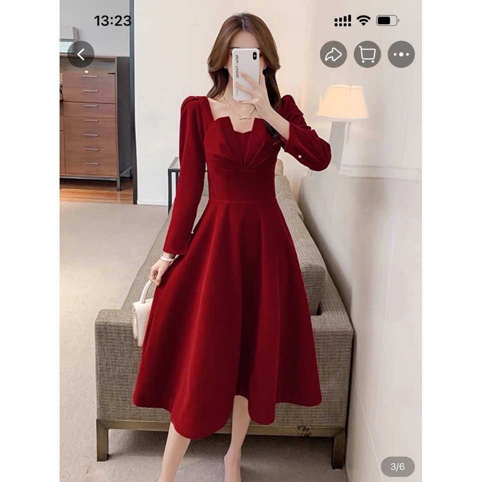 Váy Nhung Nữ Đỏ, Đầm Xòe Xếp Ly Ngực Phối Ngực Chất Nhung Dày Dặn Hàng Thiết Kế, Đủ Size Siêu Sang. | BigBuy360 - bigbuy360.vn