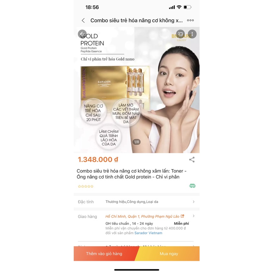 [DATE 05/22] Tinh chất vàng 24k Protein Peptide và chỉ căng cơ Protein Nano SARADOR GOLD PROTEIN PEPTIDE (Nhât)