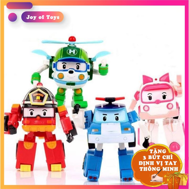 [ SIÊU HOT] Hộp 4 con biệt đội robocar poli biến hình thành robot, ô tô, Đồ chơi Bộ xe Biệt đội Poli Robocar biến hình