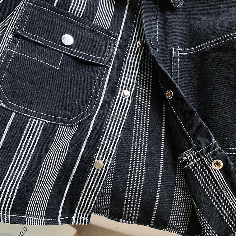 Áo Khoác Denim Tay Dài Kẻ Sọc Màu Sắc Trẻ Trung Phong Cách Hàn Quốc Cho Nam