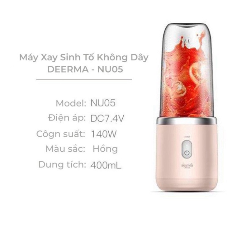 Máy Xay Sinh Tố Cầm Tay Mini Đa Năng Deerma  Công Suất 140W Sạc Pin Tích Điện 1500mAh, xay được đá_Vimart