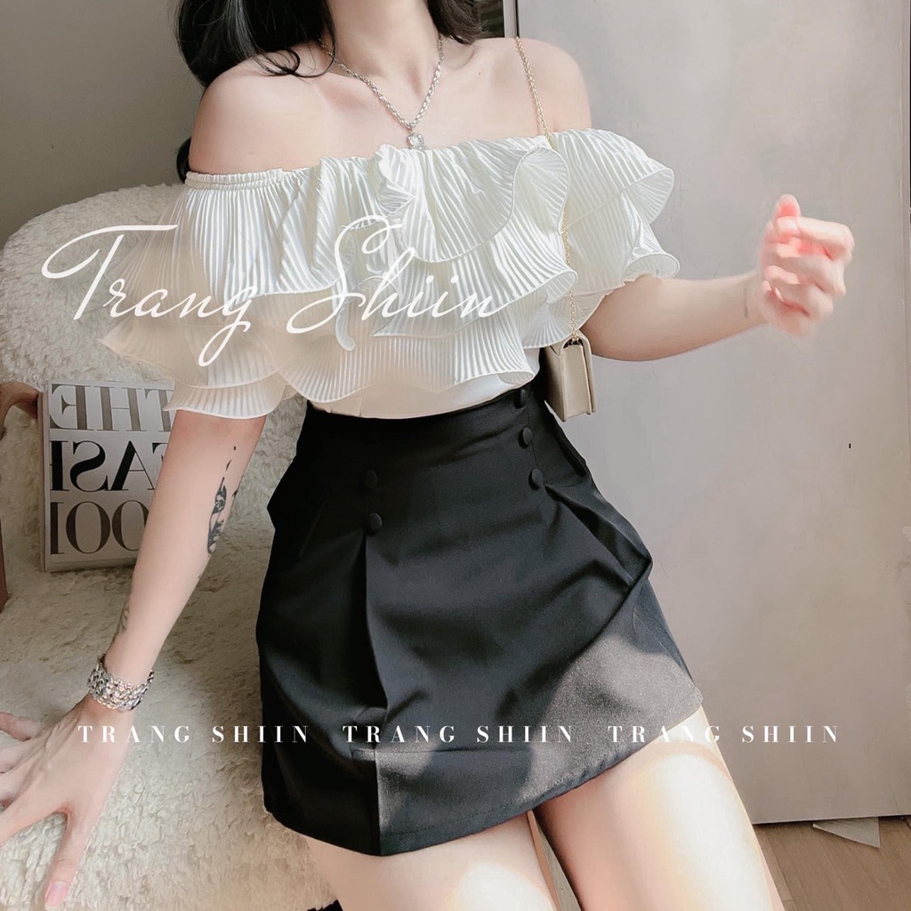 Set sơ mi bèo trễ vai chân váy ngắn siêu hot DN265