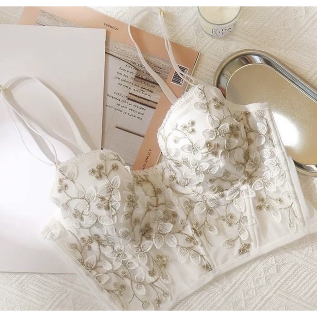 Bộ Corset Vintage Cổ Điển Đệm Mỏng Có Gọng Nâng Ngực Sexy, Họa Tiết Hoa Thêu Nổi Gu bra - B07 | BigBuy360 - bigbuy360.vn