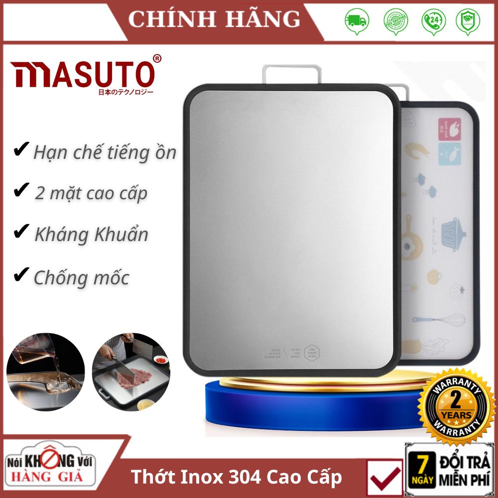 Thớt Inox 304 Masuto Cao Cấp 2 Mặt, Kháng Khuẩn, Chống Mốc, An Toàn Sức Khỏe , bảo hành 24 tháng