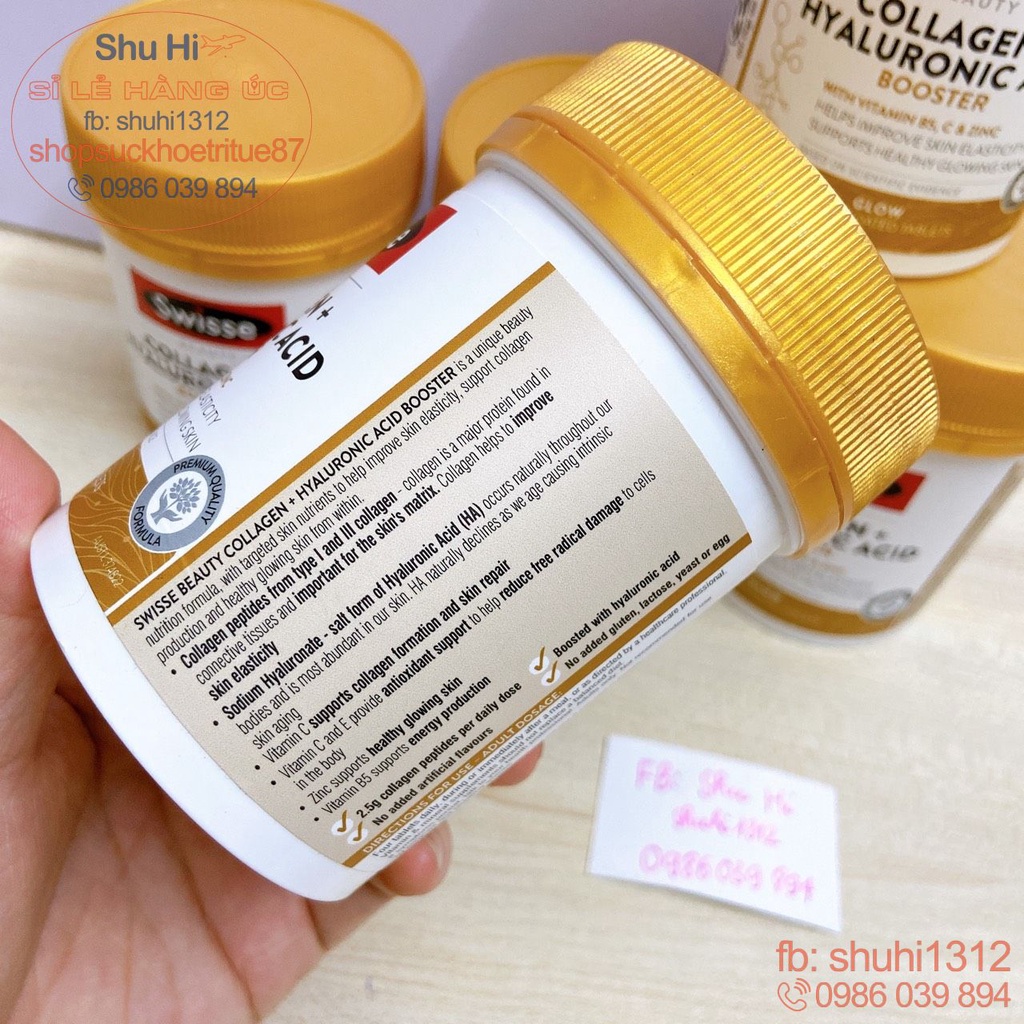 Viên uống bổ sung collagen cấp nước, cấp ẩm, trắng da Swisse beauty collagen hyaluronic acid Booster 80 viên, Úc