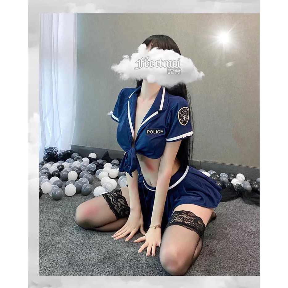Cosplay nữ cảnh sát set áo váy xanh đậm gợi cảm
