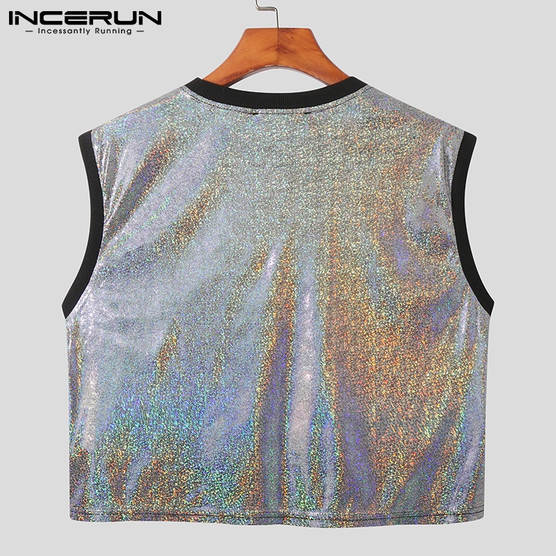Áo lửng INCERUN sát nách phối kim sa lấp lánh cho nam