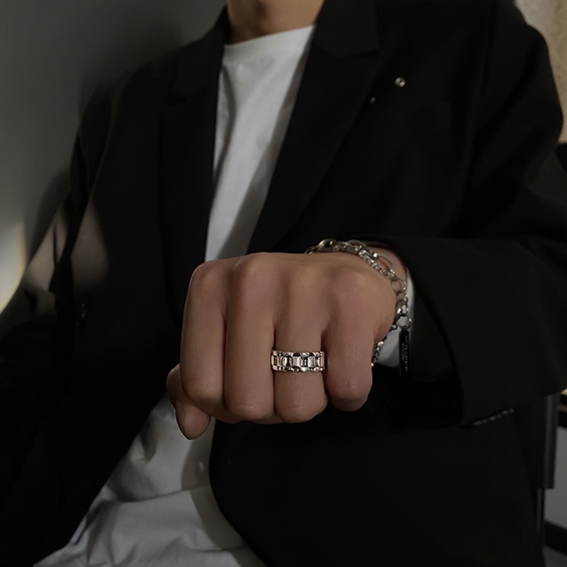 Nhẫn Bạc Phối Dây Xích Phong Cách Hip Hop Cổ Điển