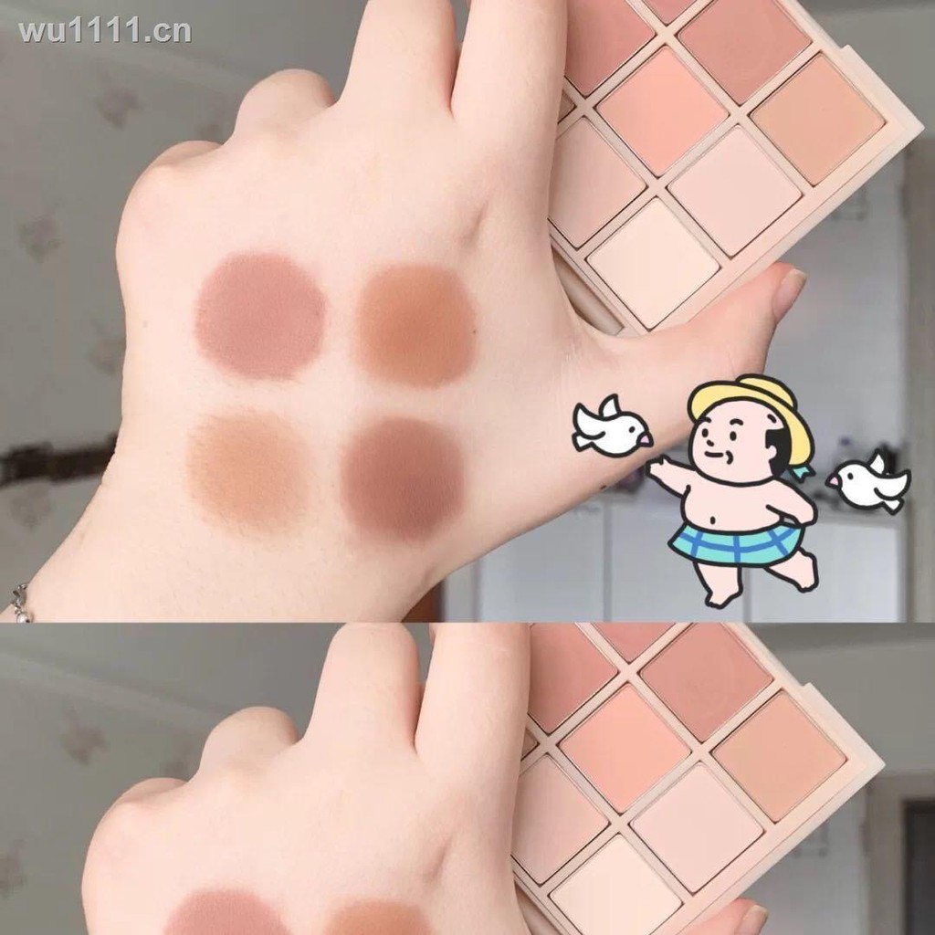 【Nhanh chóng giao hàng】Full matte nine-color eyeshadow palette, gentle bean paste milk tea color, nude clear natural makeup, all-match female