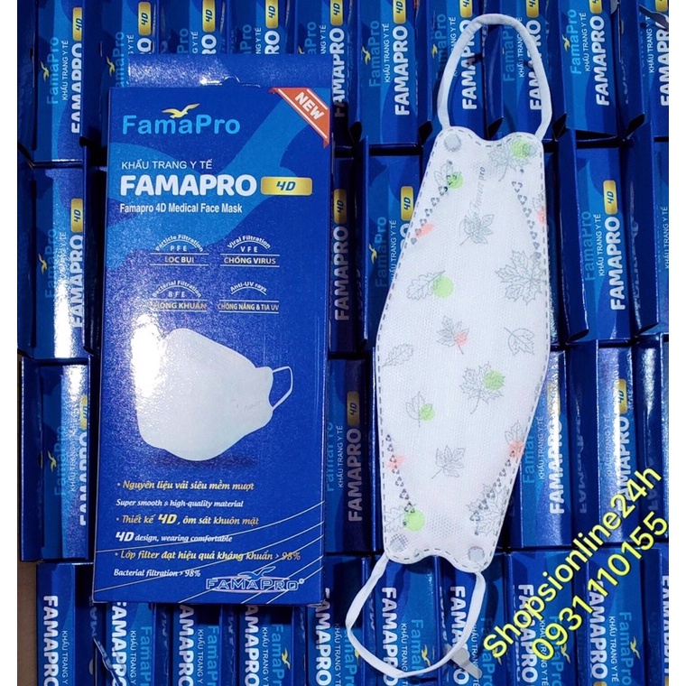 ✅ Khẩu trang y tế 4D KF94 Famapro Nam Anh họa tiết lá