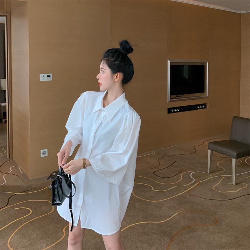 Áo Sơ Mi Ngắn Rộng Tay Phồng Màu Trơn Phong Cách Mới Mùa Hè 2023 Dễ Phối Đồ Dành Cho Bạn Nữ