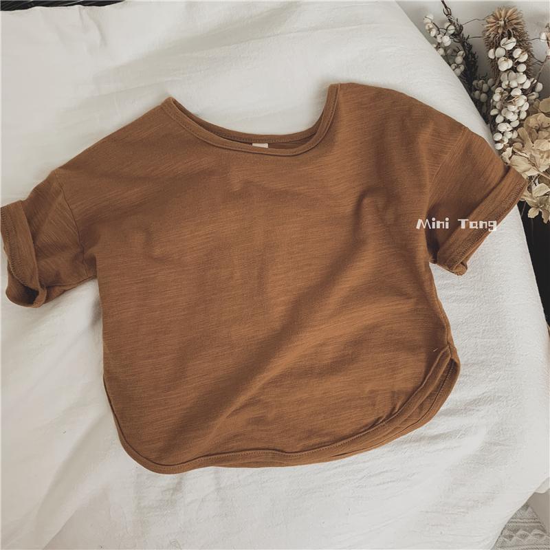 MNGRL Áo Thun Tay Ngắn Cotton Lanh Mềm Mát Phong Cách Hàn Quốc Mùa Hè Cho Bé Trai Bé Gái