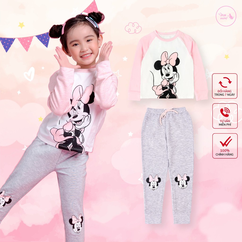 Bộ dài tay bé gái BIGFOX - MISS MEOW size đại, bộ thu đông cho bé chất cotton in Chuột MICKY 2-11 tuổi