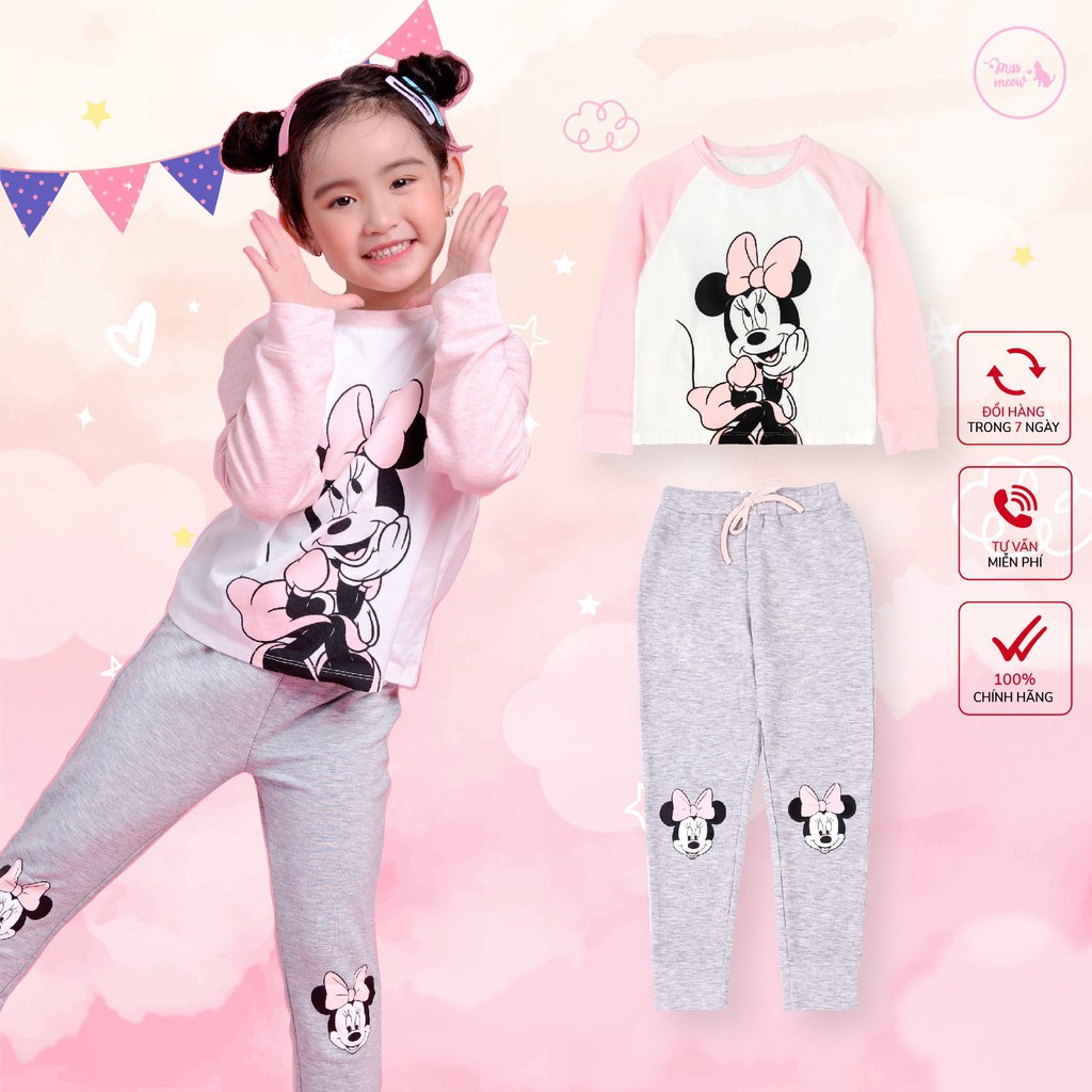 [Made in Vietnam] Bộ dài tay bé gái BIGFOX - MISS MEOW size đại, bộ thu đông cho bé chất cotton in Chuột MICKY 2-11 tuổi