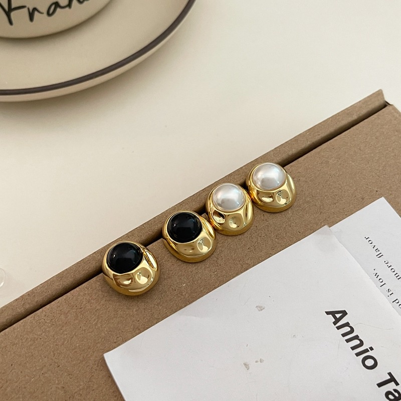 Khuyên Tai Onyx Kim Loại Đính Hạt Ngọc Trai Đen Phong Cách Vintage