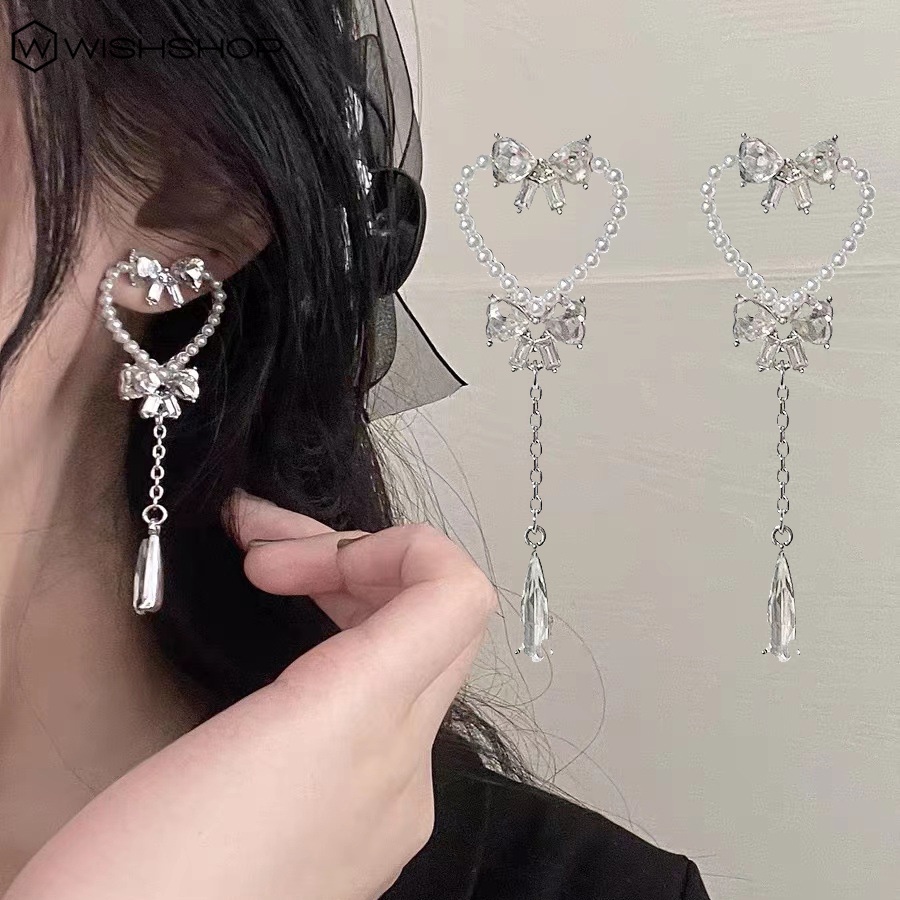 1 Đôi Bông Tai Hình Trái Tim Rỗng Đính Đá Ngọc Trai Nhân Tạo Phong Cách Hàn Quốc Dành Cho Nữ