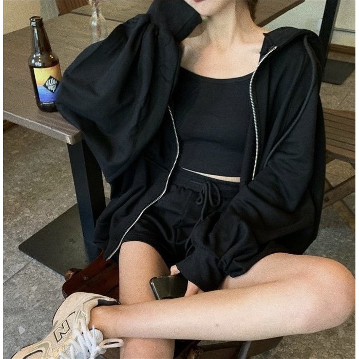 Combo 3 Món Hoodie - Croptop - Short thun Ulzzang cotton | BigBuy360 - bigbuy360.vn