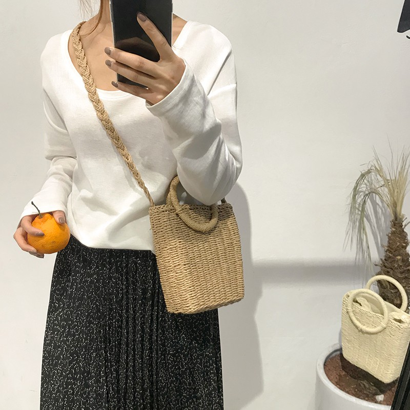 Labonia-Túi cói đựng đồ thiết kế quai cầm tròn tiện dụng