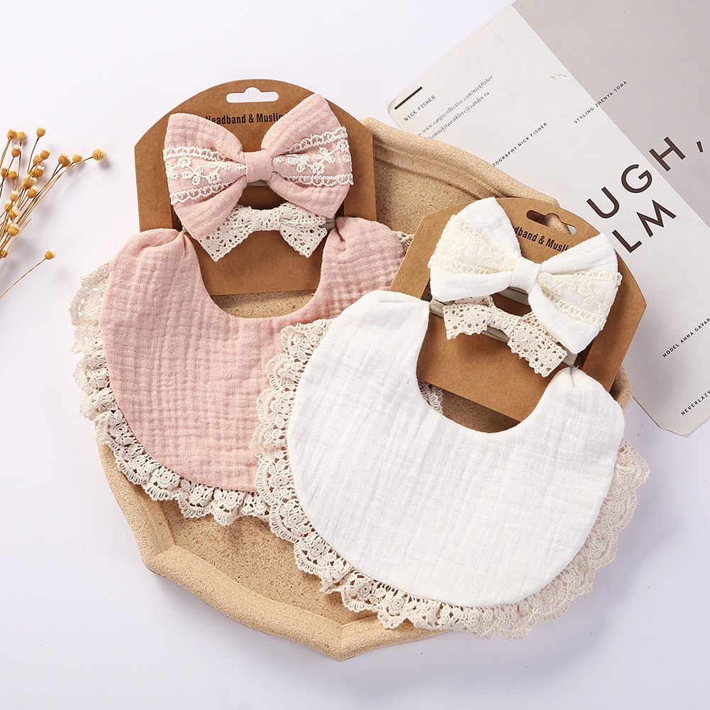 1 Bộ Yếm Ăn Cotton Nhăn Không Thấm Nước Hai Lớp Có Thể Điều Chỉnh Cho Bé Sơ Sinh