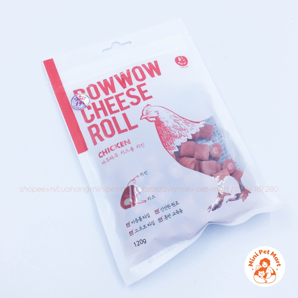 Phô mai cuộn thịt gà cho chó, mèo BOWWOW 120g - Snack, bánh thưởng cho chó, mèo