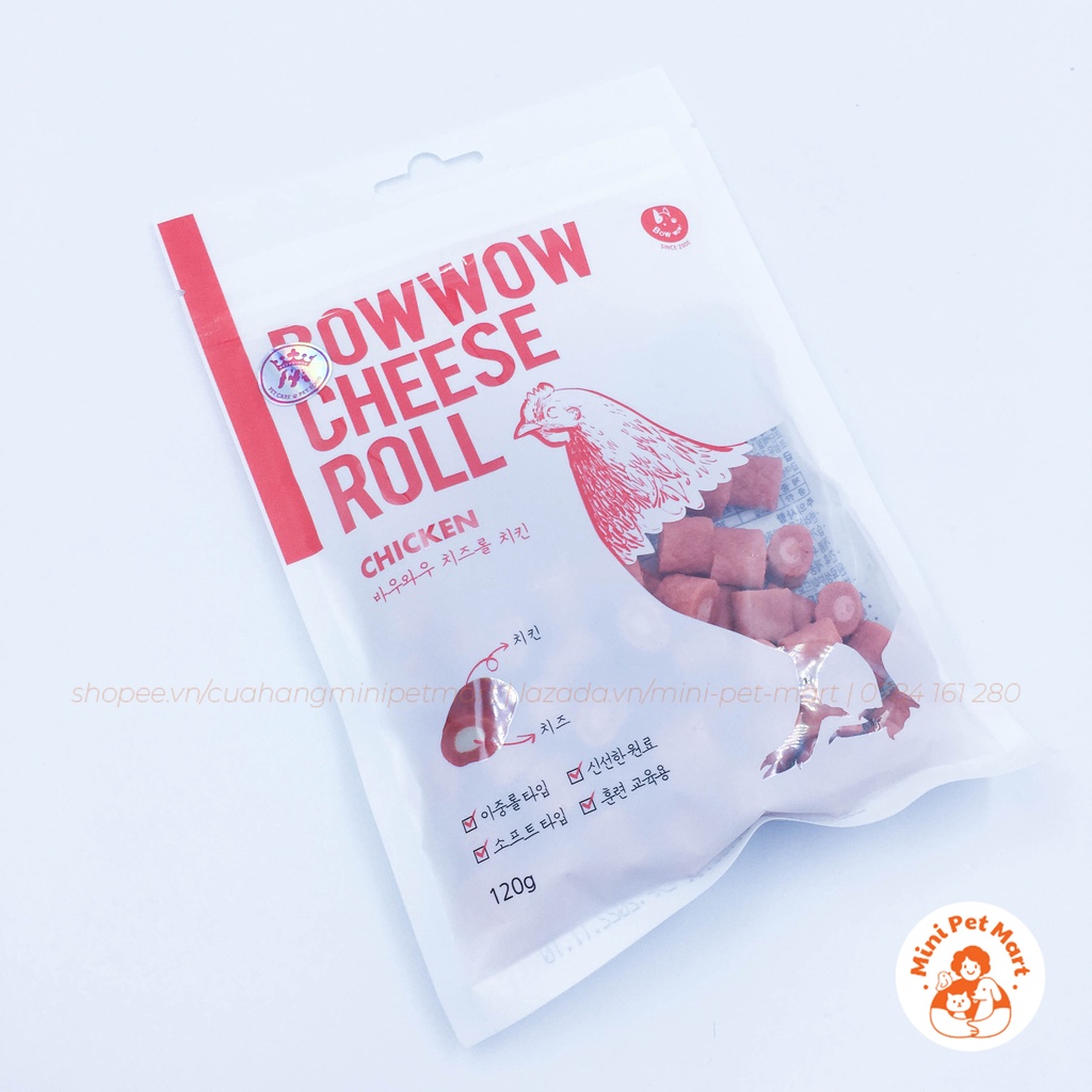 Phô mai cuộn thịt gà cho chó, mèo BOWWOW 120g - Snack, bánh thưởng cho chó, mèo