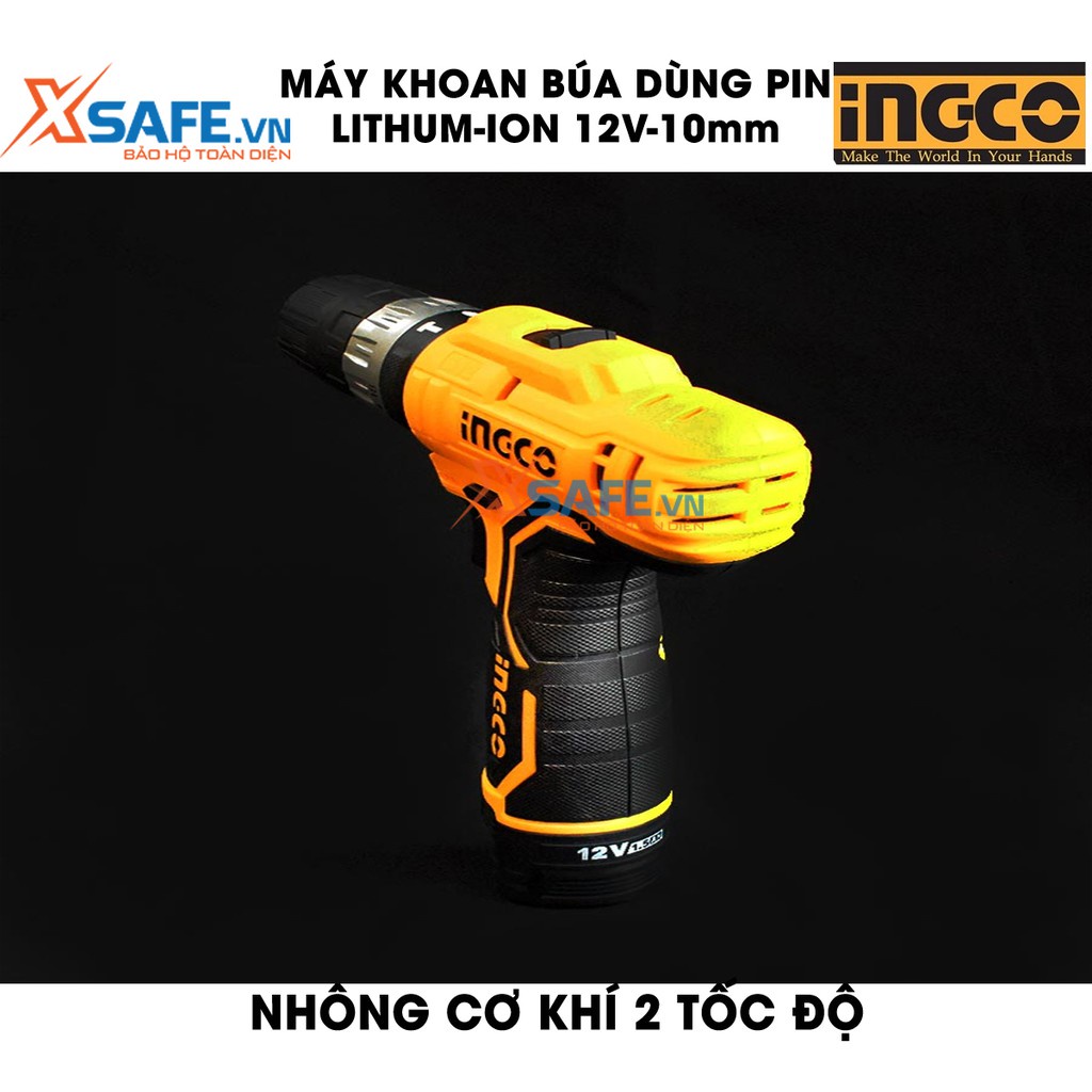 Máy khoan búa dùng pin cầm tay 12V 10mm INGCO CIDLI1232 tốc độ không tải 1350rpm, lực búa 22500bpm, gắn đèn led làm việc