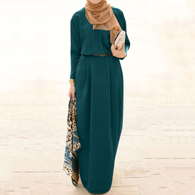 Đầm Nữ Tay Ngắn Cổ Tròn Màu Trơn Thời Trang ZANZEA