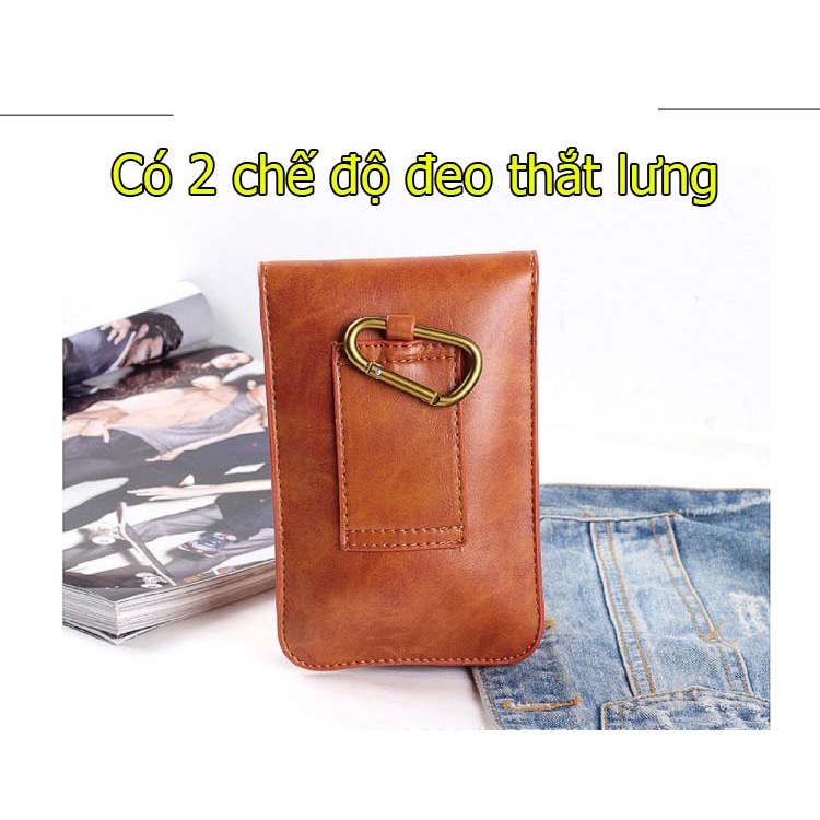 Bao da đeo thắt lưng điện thoại 2 ngăn da mềm