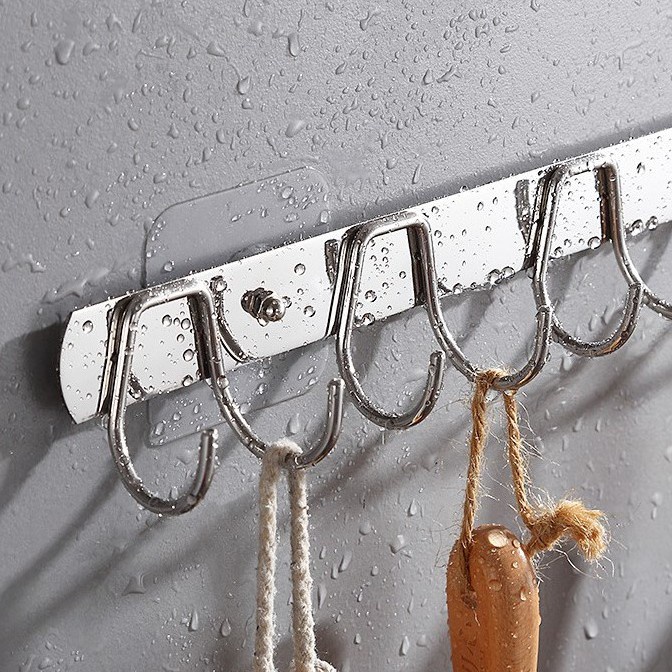 Móc Treo Quần Áo Inox 10 Móc Dán Tường Treo Đồ Nhà Tắm Nhà Bếp Tiện Lợi