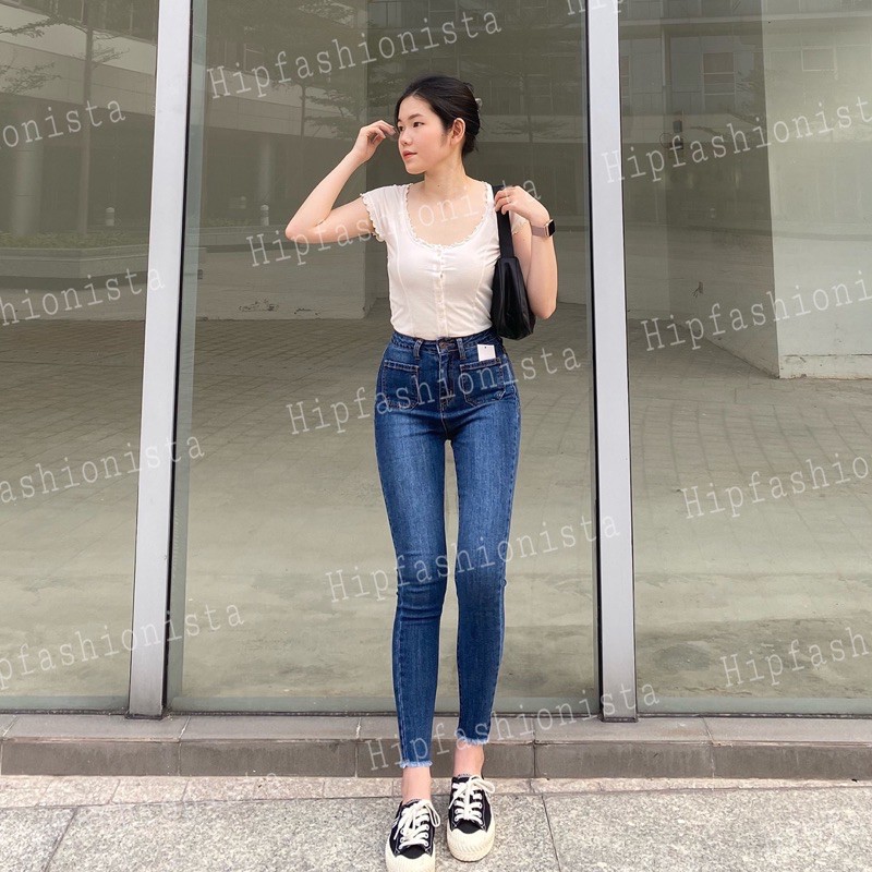 Quần jeans skinny ôm túi nhỏ lai tua 9 tấc, lưng cao tôn dáng, chất jeans dày dặn co giãn thoải mái (hình thật)