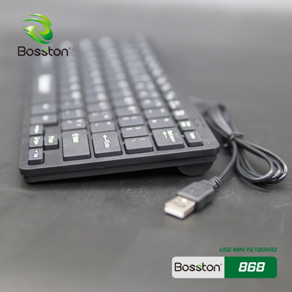 Bàn phím mini Bosston 868, bàn phím máy tính nhỏ gọn, phím bấm êm và nhạy, cổng kết nối USB