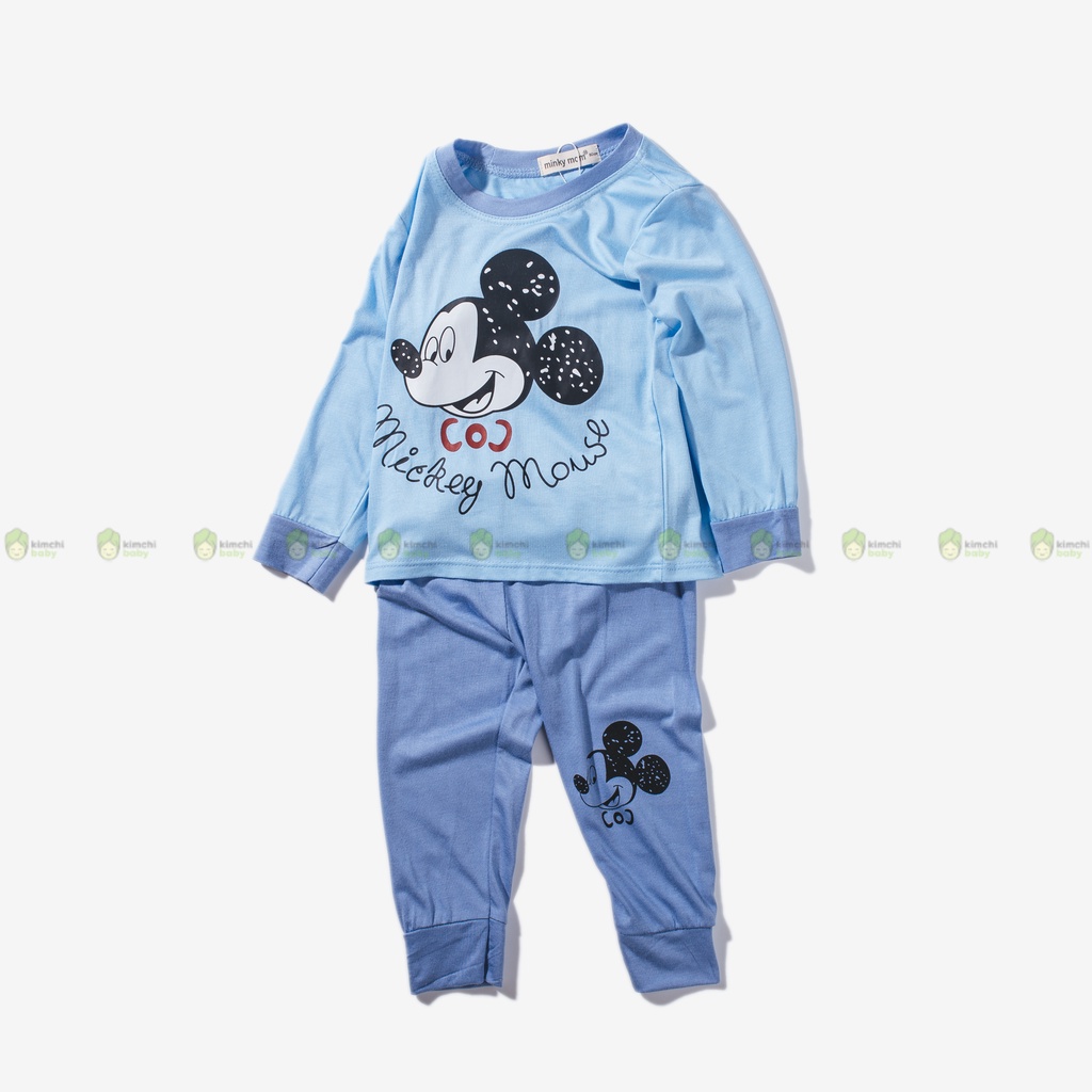 Bộ Thun Lạnh Dài Tay Cho Bé Gái, Bé Trai Minky Mom Hoạ Tiết Cá Heo Viền Cổ, Bộ Quần Áo Cho Bé Mặc Nhà MKMTD2215