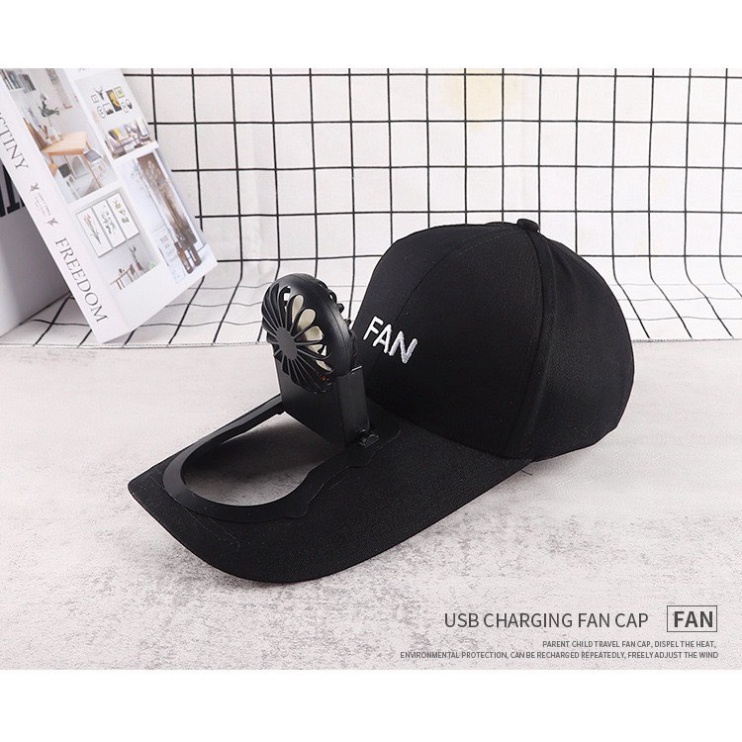 Mũ Quạt, Mũ Lưỡi Trai Tích Hợp Quạt Sạc Mini Làm Mát, Có 3 Chế Độ Gió giao nhanh