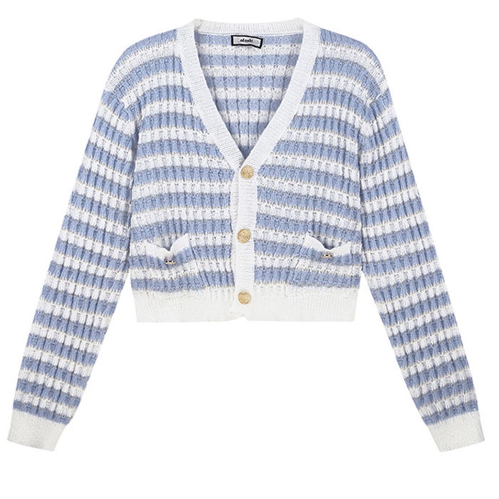 Áo khoác cardigan BH dệt kim tay dài kẻ sọc kiểu vintage Hàn Quốc thời trang 2022 cho nữ