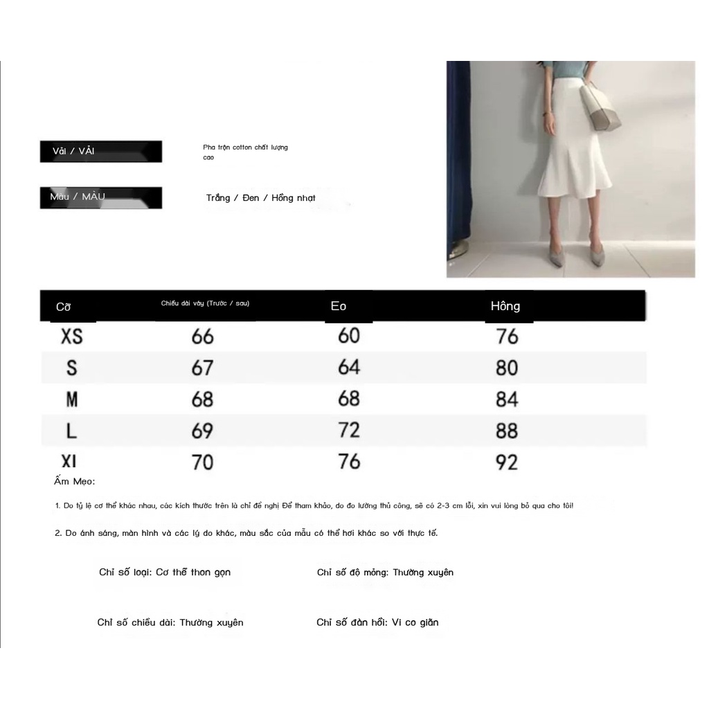 Chân Váy Đuôi Cá Lưng Cao Màu Trắng Thiết Kế Mới Xinh Xắn Thời Trang Dành Cho Nữ