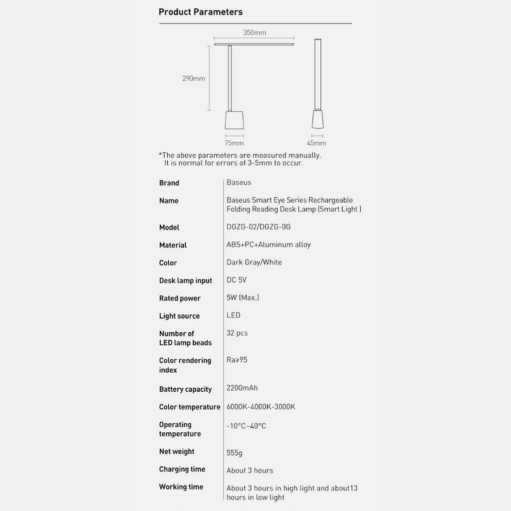 Đèn để bàn thông minh Baseus Smart Eye Series Charging Folding Reading Desk Lamp