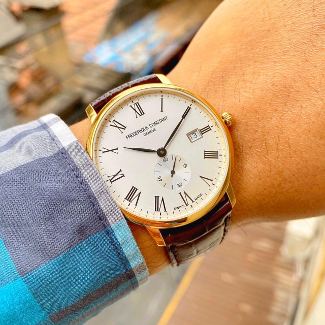 Đồng hồ nam Frederique Constant FC-245WR5S5 máy Quat Swiss Made, mạ vàng PVD, kính Sapphire, lịch ngày, dây da, 40mm