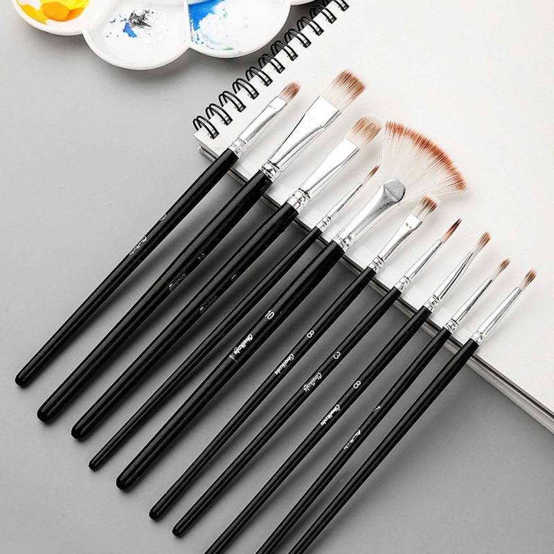Set 10 Cọ Vẽ Màu Nước Sợi Nylon Cán Nhựa Acrylic