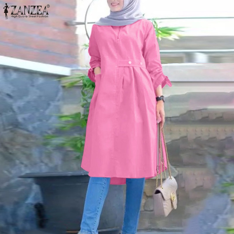 Zanzea Vintage Solid Color Áo dài tay trên cho phụ nữ Hồi giáo