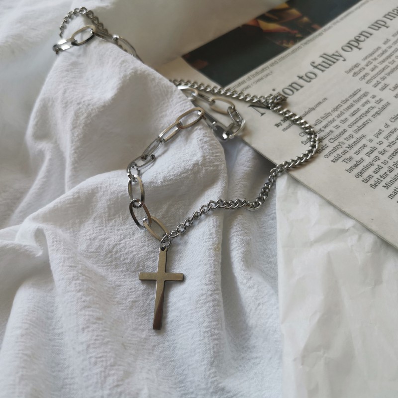[Miễn Phí Vận Chuyển] Dây Chuyền Sợi Xích Hình Chữ Thập Phong Cách Cá Tính Thời Trang Unisex 23002