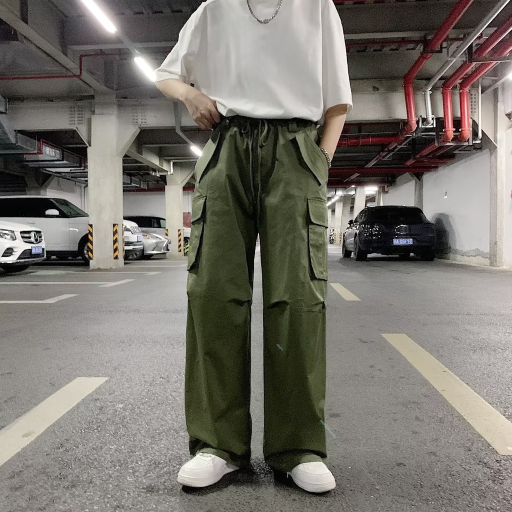 Quần Dài Ống Đứng Màu Trơn Đơn quần túi hộp nam Giản Thời Trang quần túi hộp nữ Unisex